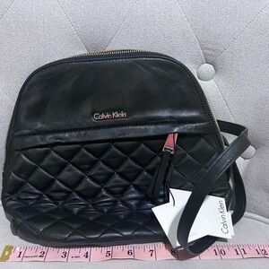 NWT CALVIN KLEIN GENUINE LEATHER MINI BACKPACK IN BLACK AND GOLD